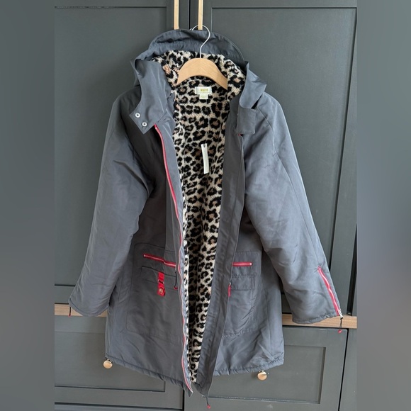 Maeve by Anthropologie Sporty Utility Dark Grey Hooded Coat Fur Interior •M• NWT - Picture 4 of 11